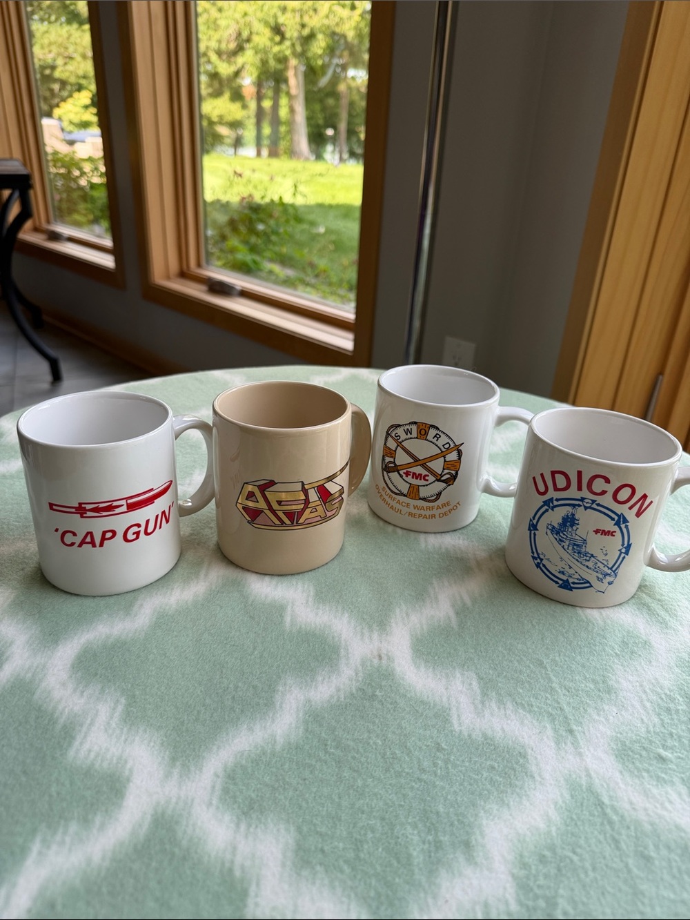 Vintage Collectible Militaria FMC White and Cream Promotional Mugs - Set of 4